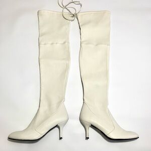 Stuart Weitzman tie model white leather over the knee boots. Size 6